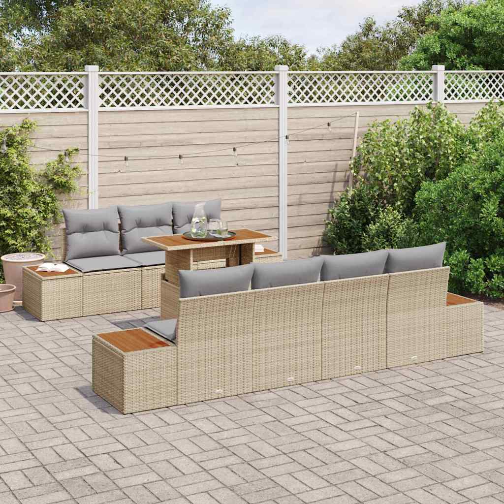 Conjunto de Sofá de Jardim 8 pcs Bege Rattan Sintético