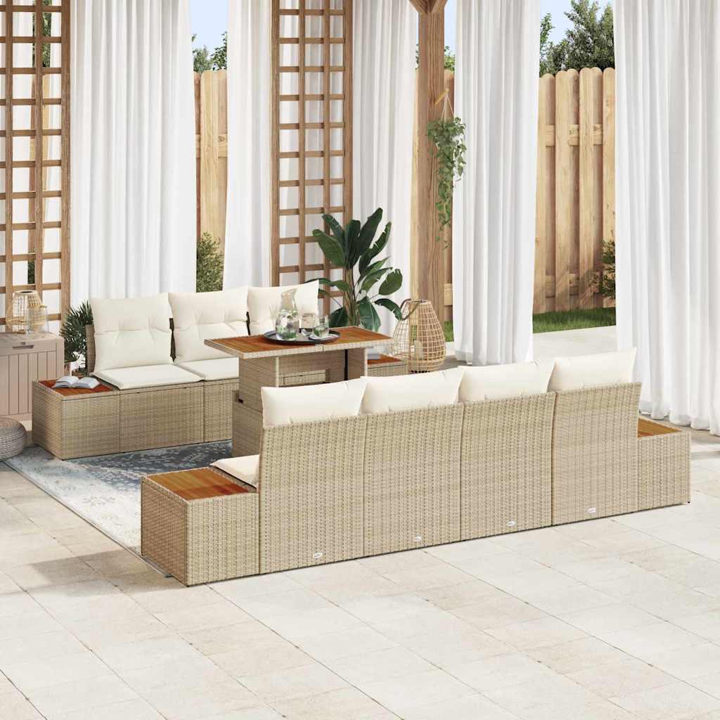 Conjunto de Sofá de Jardim 8 pcs Bege Rattan Sintético