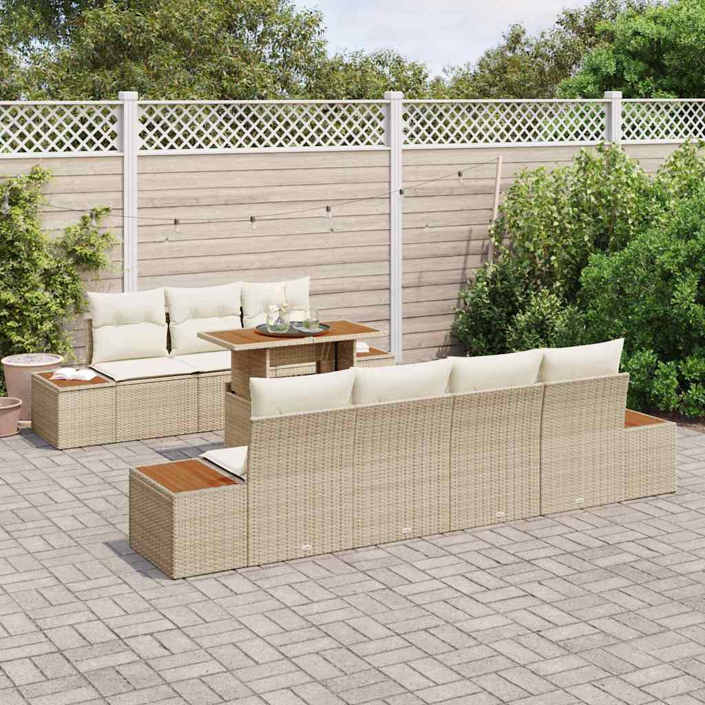 Conjunto de Sofá de Jardim 8 pcs Bege Rattan Sintético