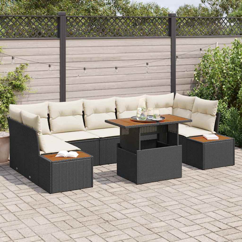 Conjunto de Sofá de Jardim 8 pcs Preto Rattan Sintético