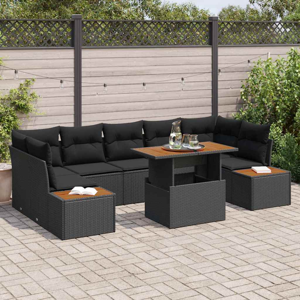 Conjunto de Sofá de Jardim 8 pcs Preto Rattan Sintético