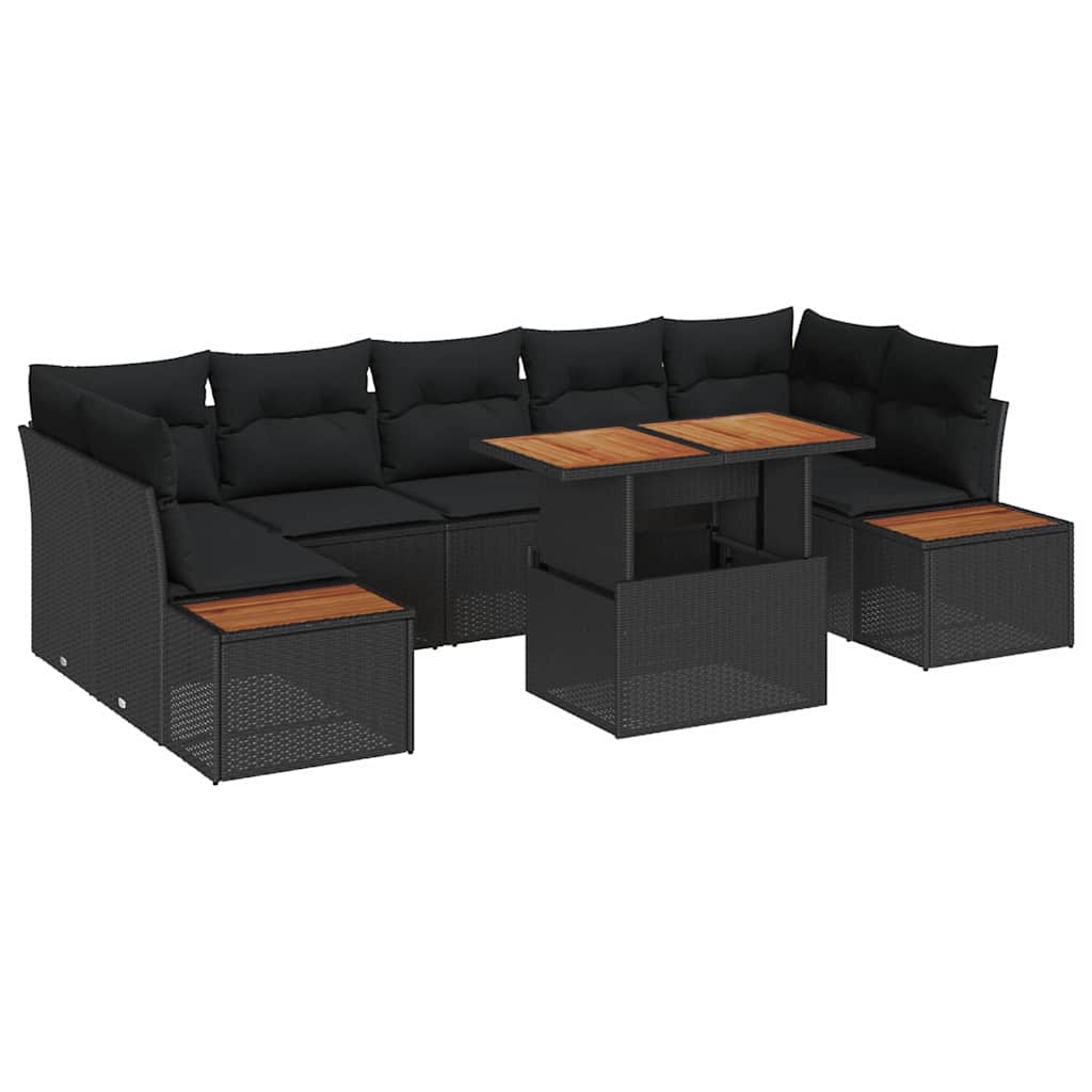 Conjunto de Sofá de Jardim 8 pcs Preto Rattan Sintético