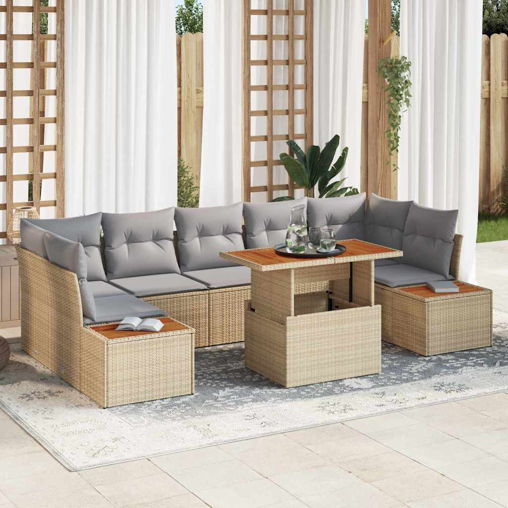 Conjunto de Sofá de Jardim 8 pcs Bege Rattan Sintético