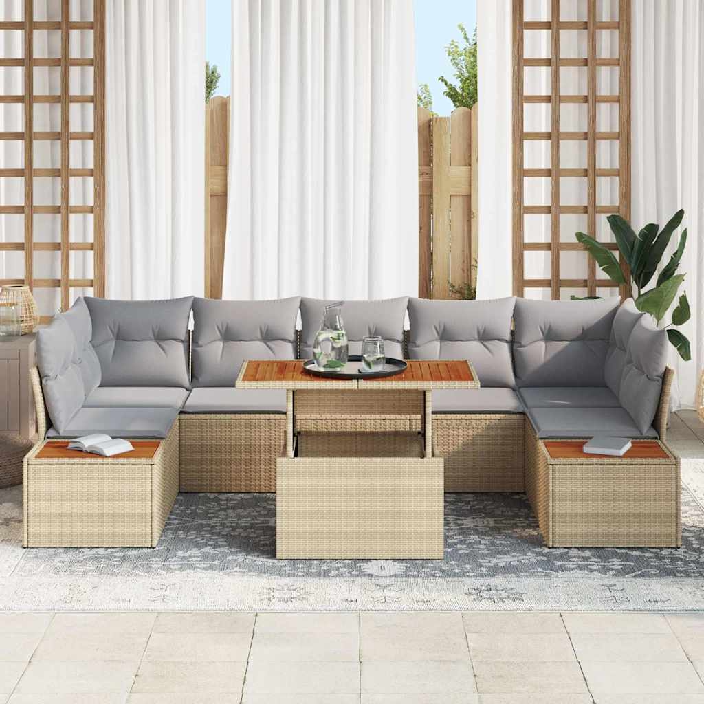Conjunto de Sofá de Jardim 8 pcs Bege Rattan Sintético