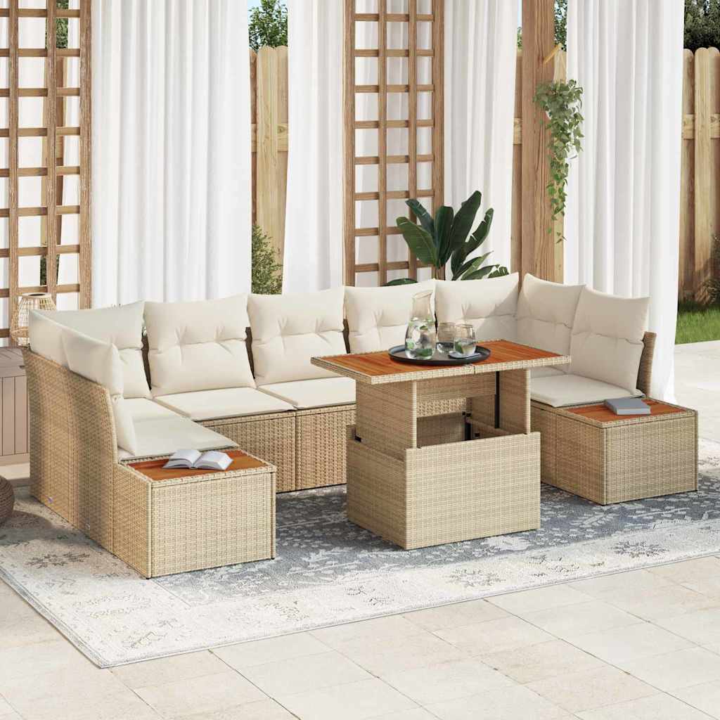 Conjunto de Sofá de Jardim 8 pcs Bege Rattan Sintético