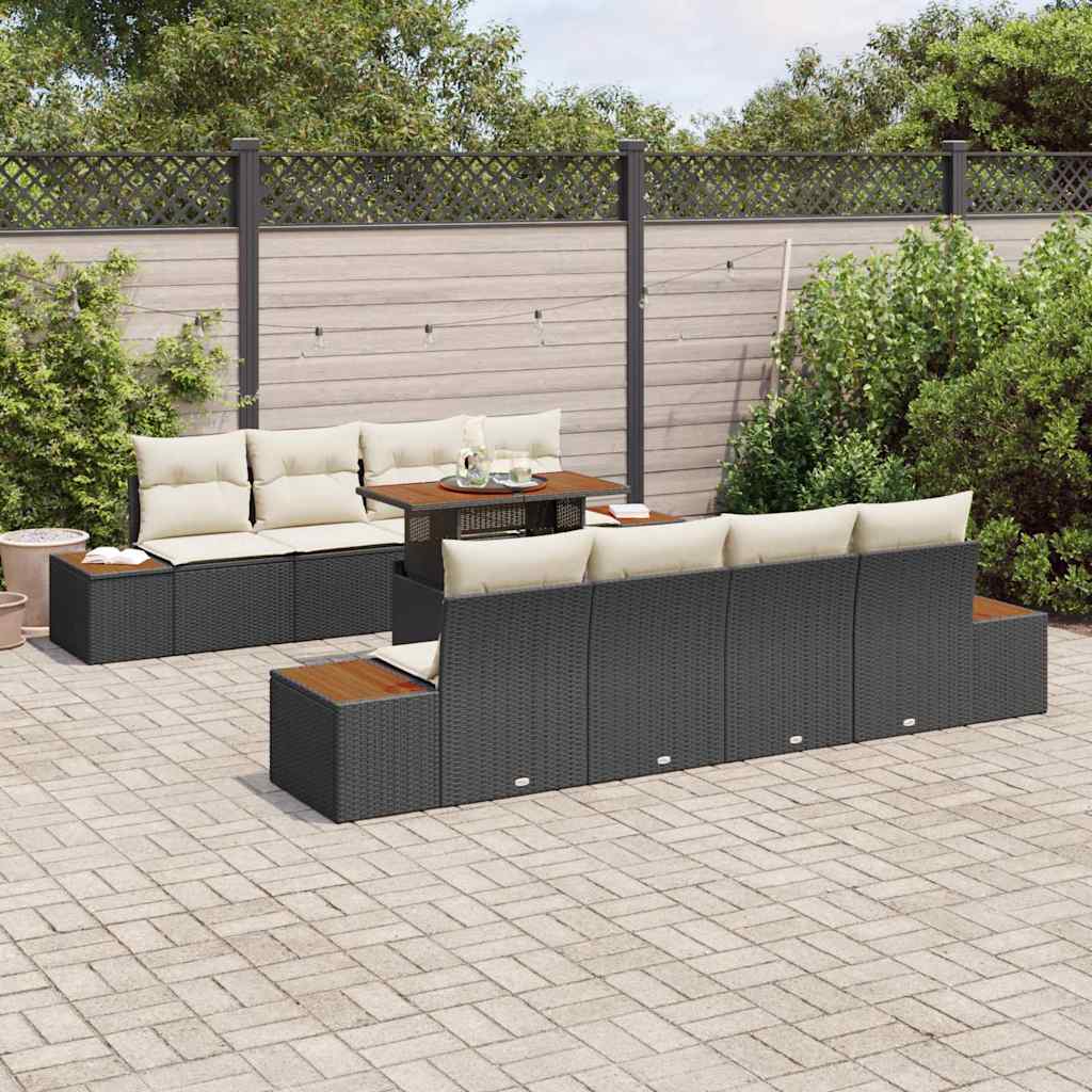 Conjunto de Sofá de Jardim 9 pcs Preto Rattan Sintético