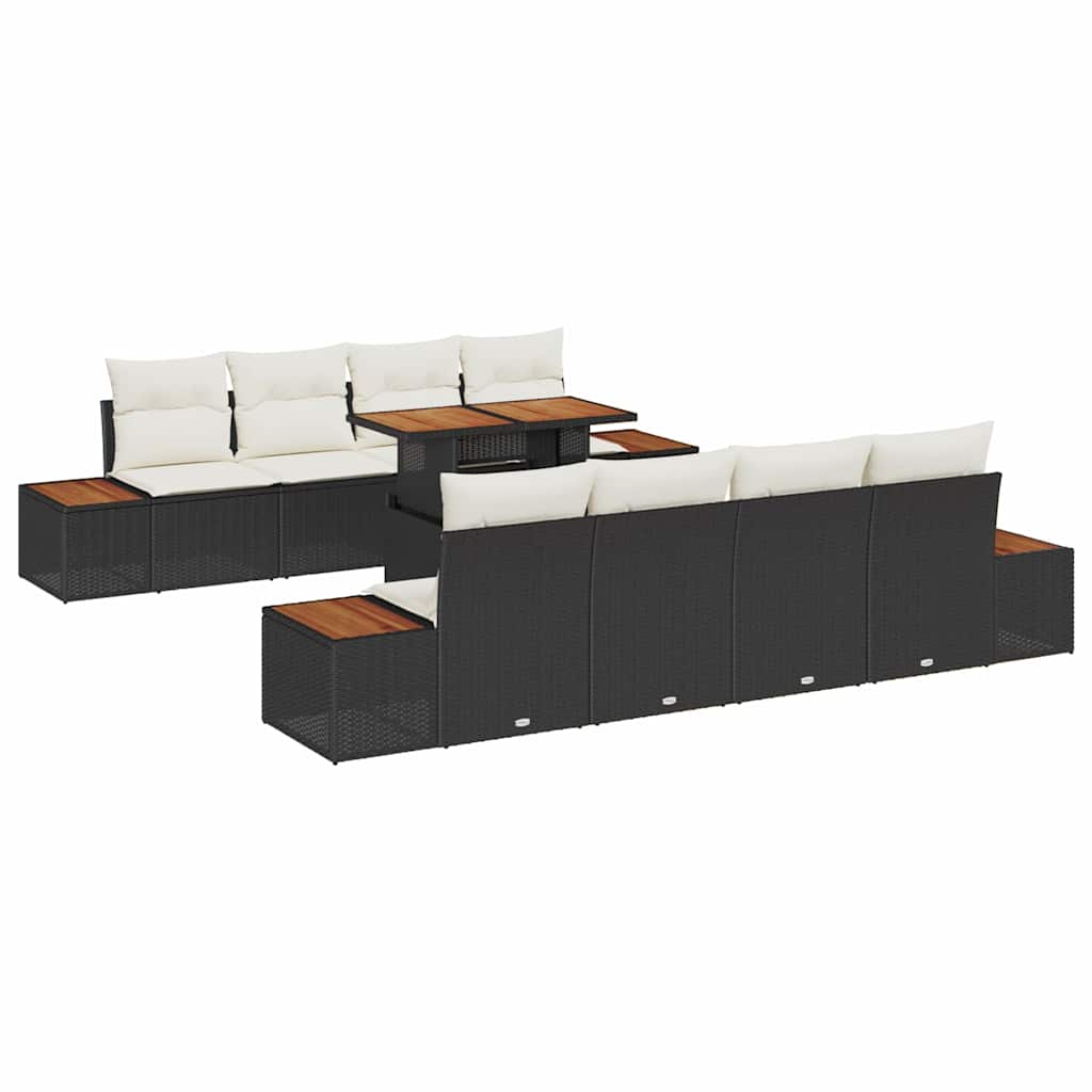 Conjunto de Sofá de Jardim 9 pcs Preto Rattan Sintético