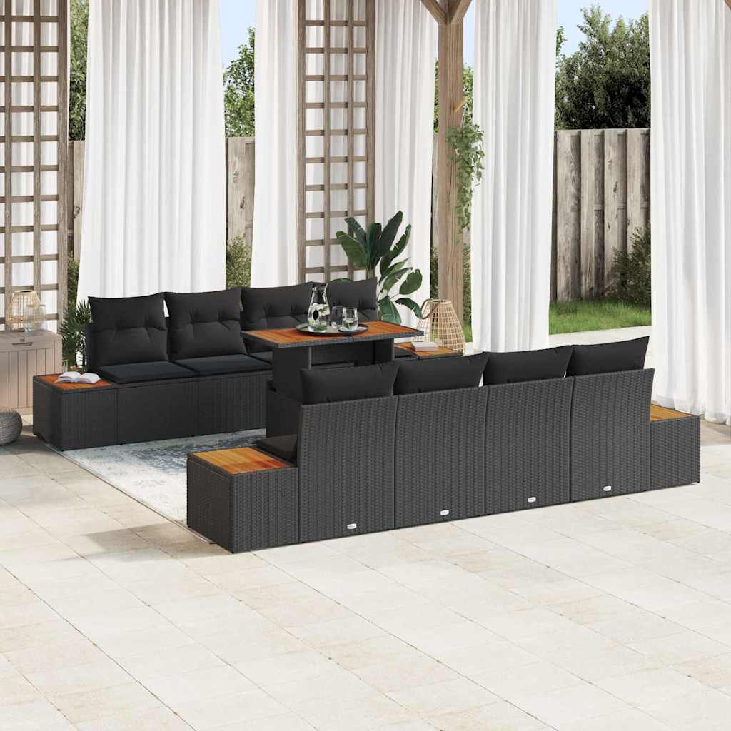 Conjunto de Sofá de Jardim 9 pcs Preto Rattan Sintético