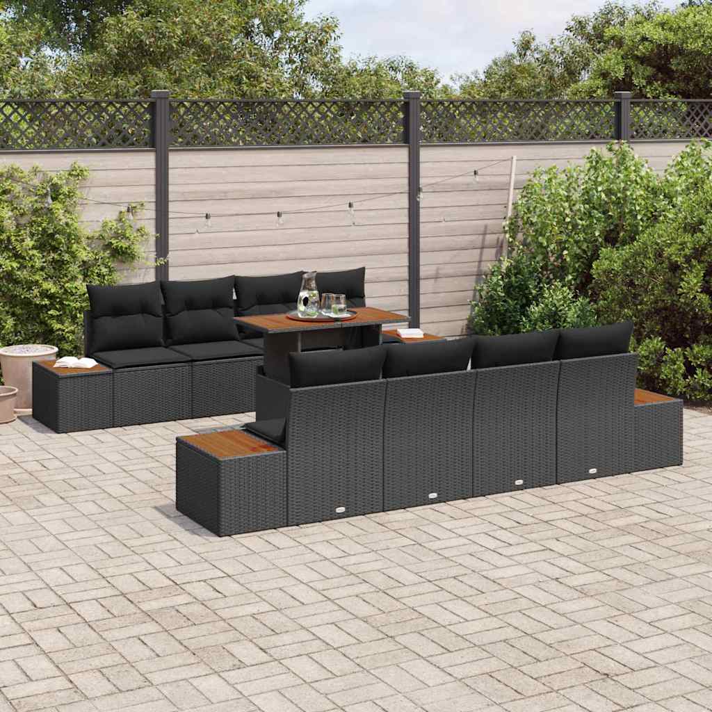 Conjunto de Sofá de Jardim 9 pcs Preto Rattan Sintético