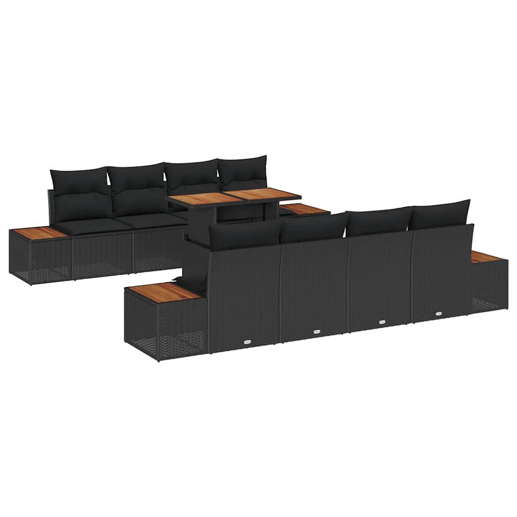 Conjunto de Sofá de Jardim 9 pcs Preto Rattan Sintético