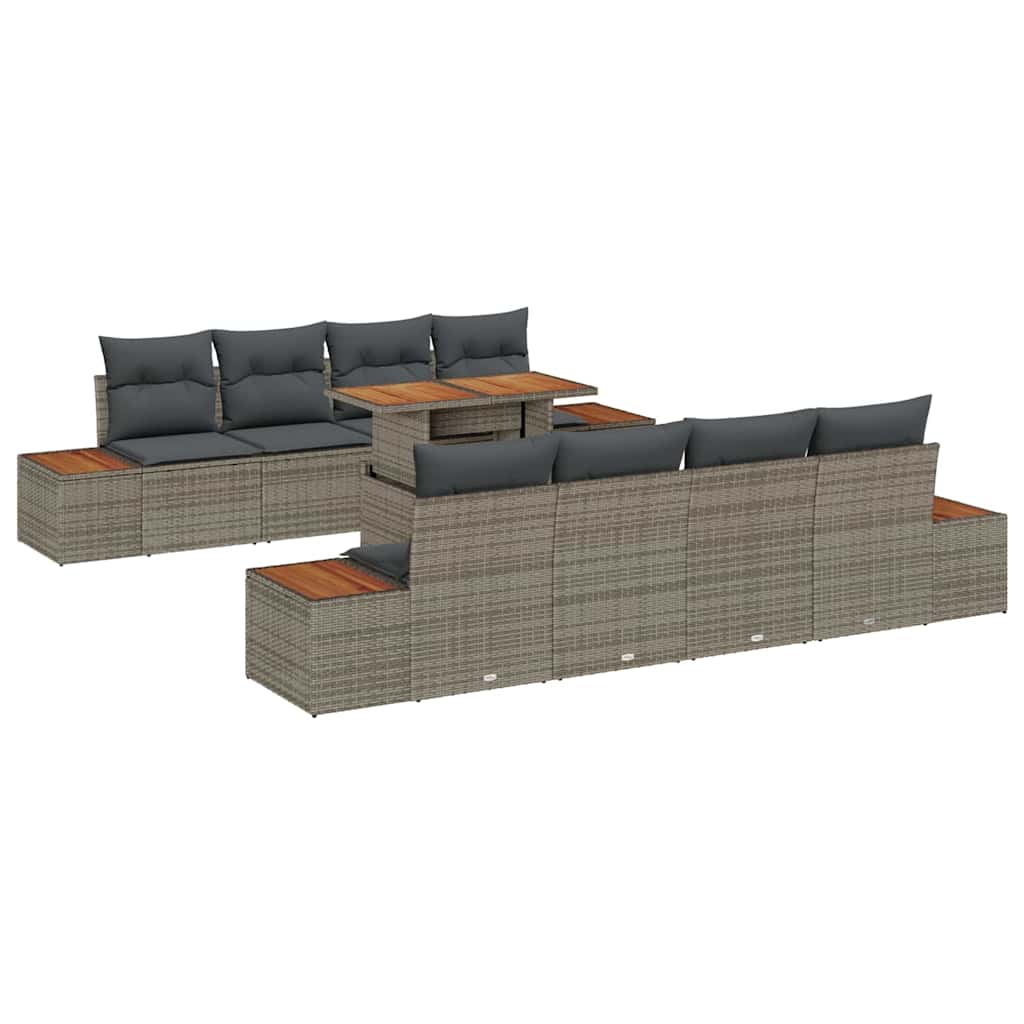 Conjunto de Sofá de Jardim 9 pcs Cinzeto Rattan Sintético