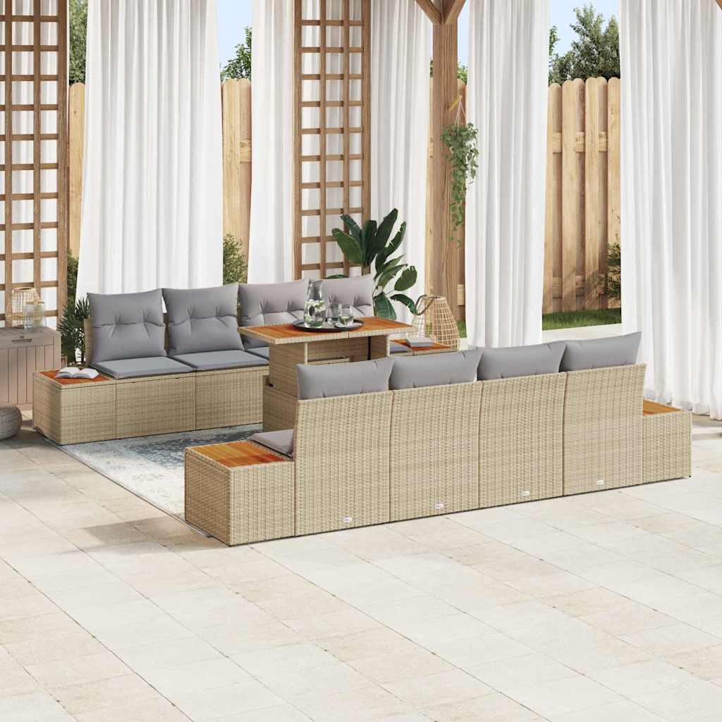 Conjunto de Sofá de Jardim 9 pcs Bege Rattan Sintético