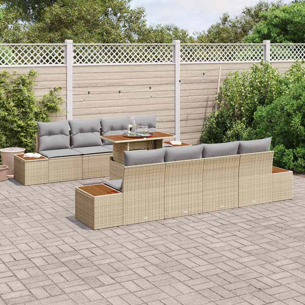 Conjunto de Sofá de Jardim 9 pcs Bege Rattan Sintético