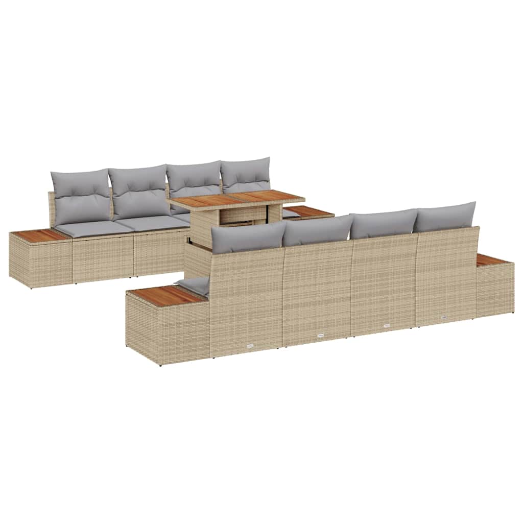 Conjunto de Sofá de Jardim 9 pcs Bege Rattan Sintético