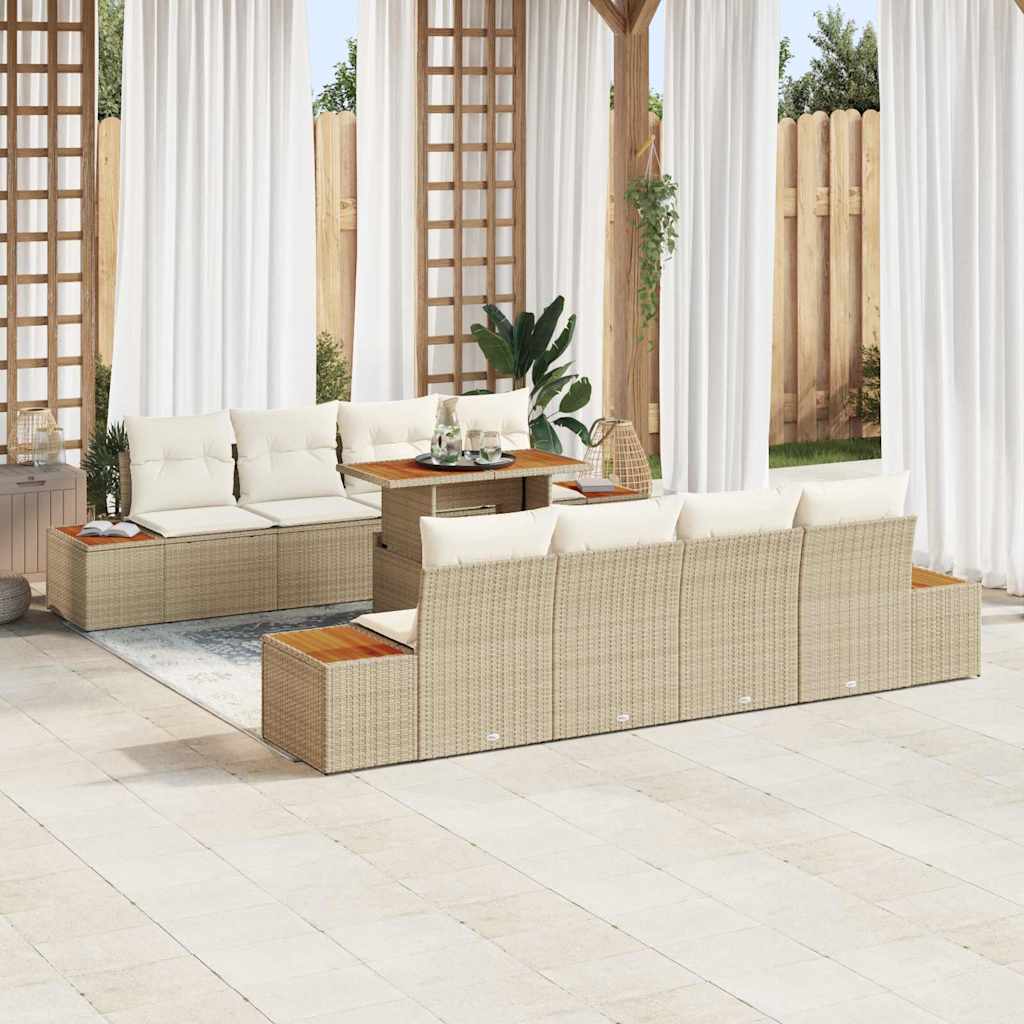 Conjunto de Sofá de Jardim 9 pcs Bege Rattan Sintético