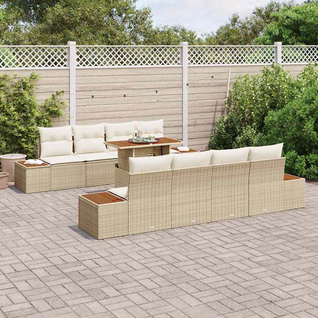 Conjunto de Sofá de Jardim 9 pcs Bege Rattan Sintético