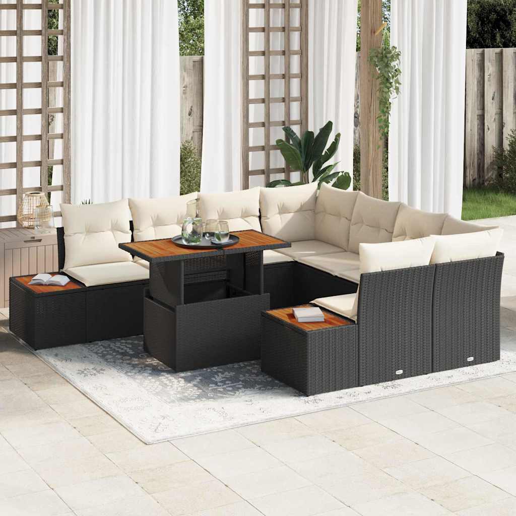 Conjunto de Sofá de Jardim 9 pcs Preto Rattan Sintético