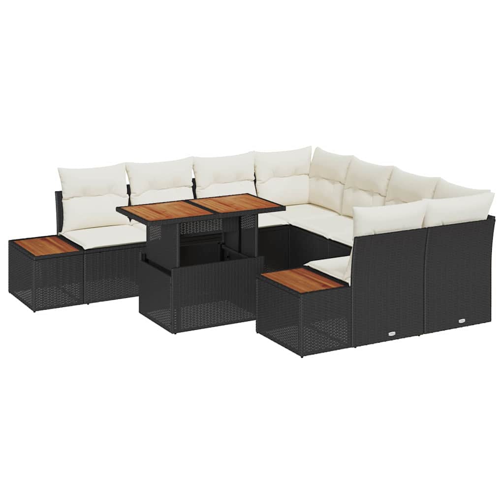 Conjunto de Sofá de Jardim 9 pcs Preto Rattan Sintético