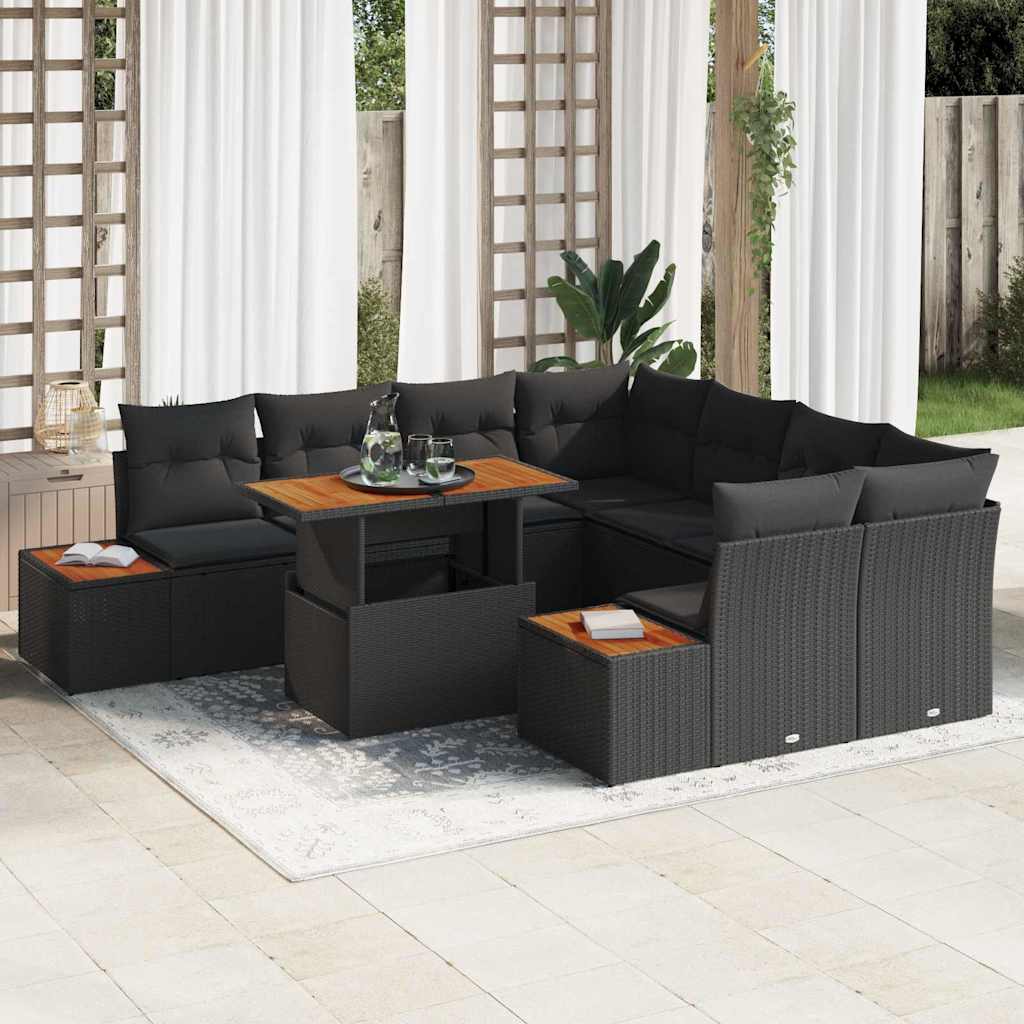 Conjunto de Sofá de Jardim 9 pcs Preto Rattan Sintético