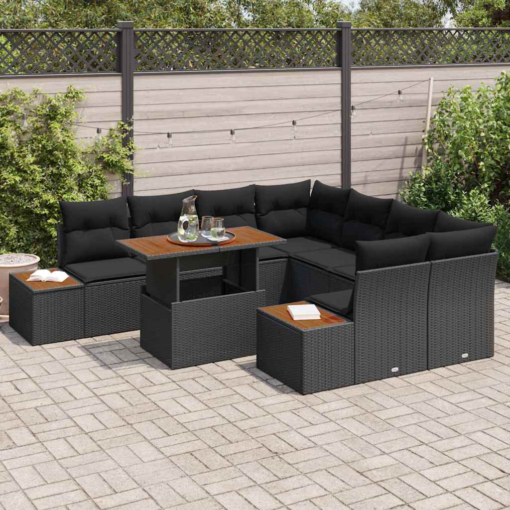 Conjunto de Sofá de Jardim 9 pcs Preto Rattan Sintético