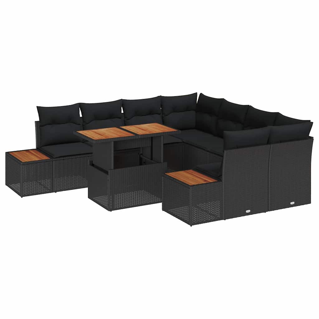 Conjunto de Sofá de Jardim 9 pcs Preto Rattan Sintético