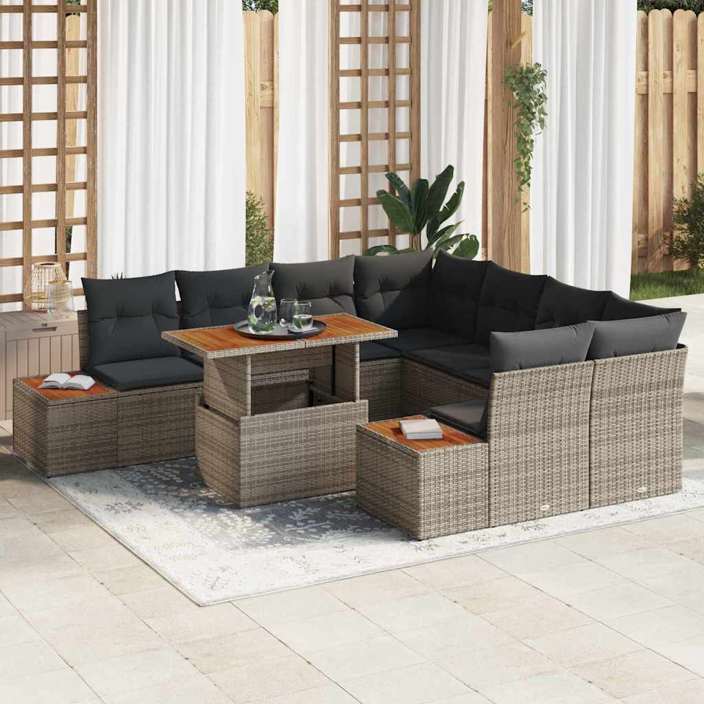Conjunto de Sofá de Jardim 9 pcs Cinzeto Rattan Sintético