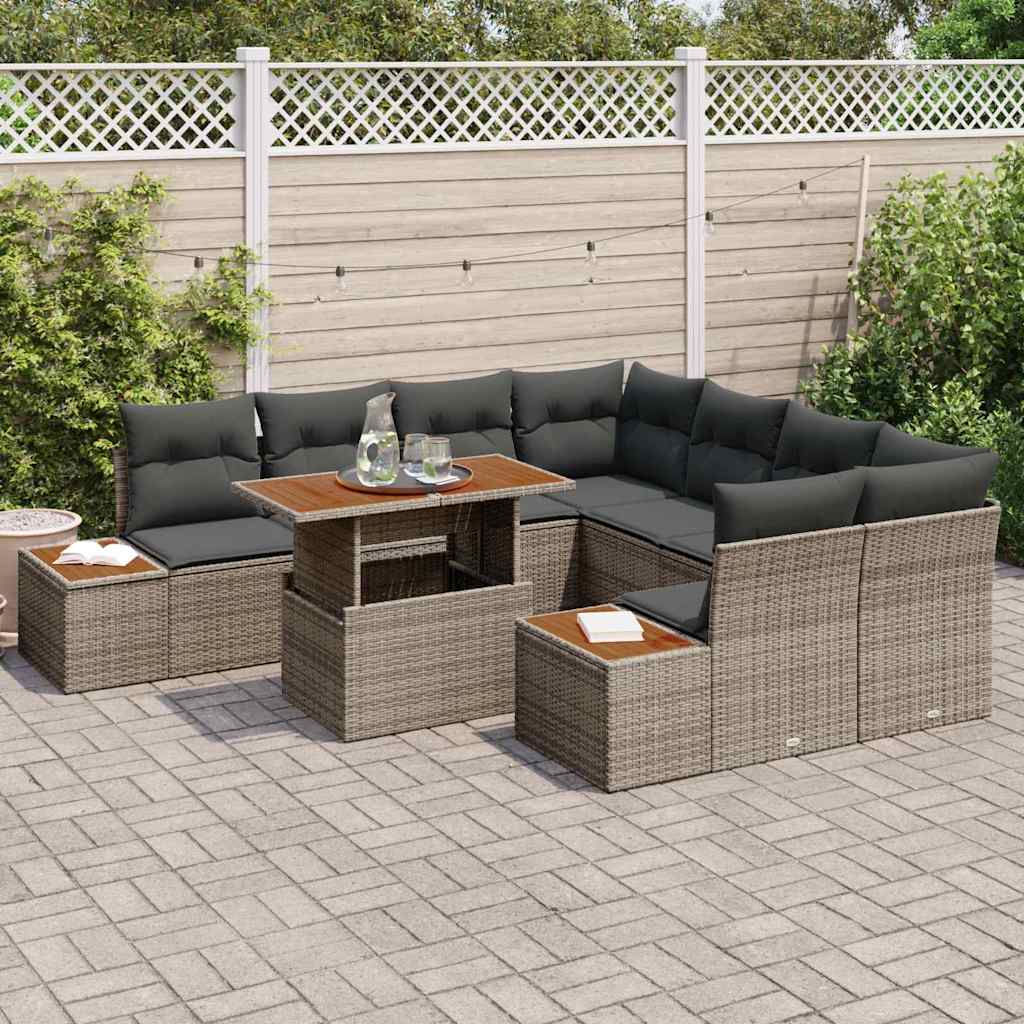 Conjunto de Sofá de Jardim 9 pcs Cinzeto Rattan Sintético