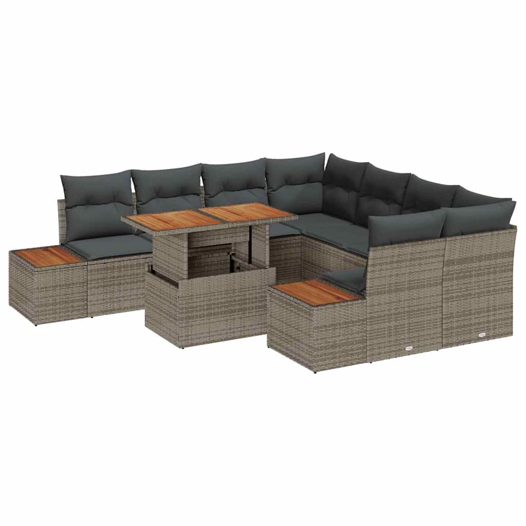 Conjunto de Sofá de Jardim 9 pcs Cinzeto Rattan Sintético