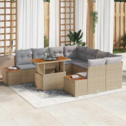 Conjunto de Sofá de Jardim 9 pcs Bege Rattan Sintético