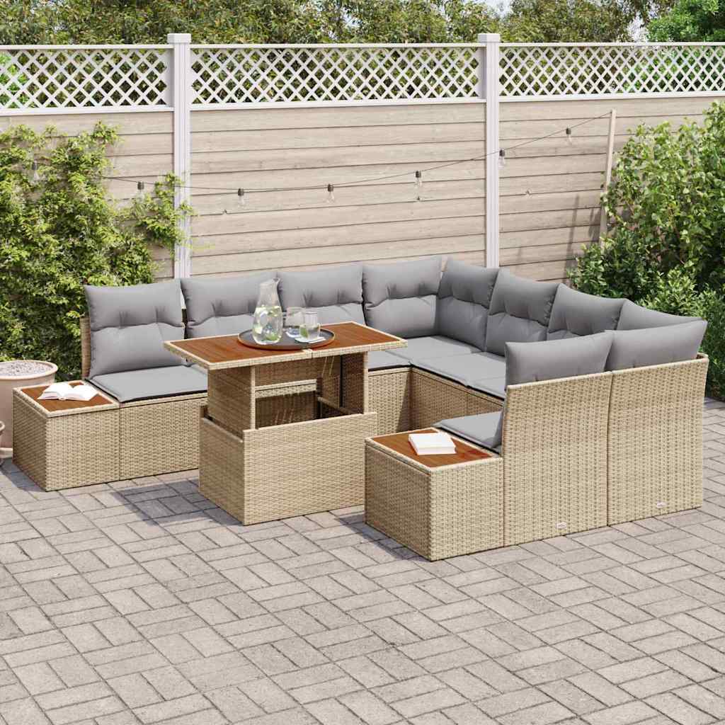 Conjunto de Sofá de Jardim 9 pcs Bege Rattan Sintético