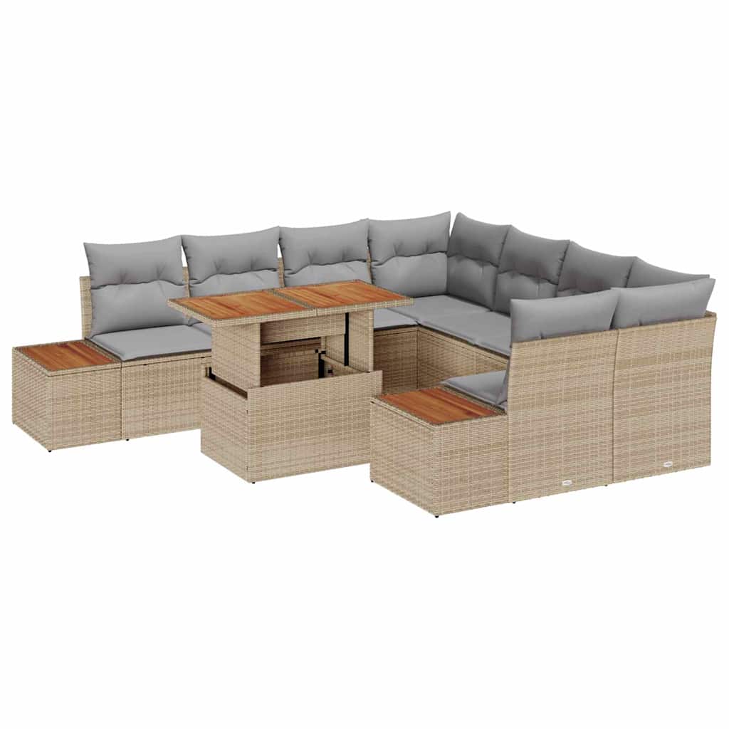 Conjunto de Sofá de Jardim 9 pcs Bege Rattan Sintético