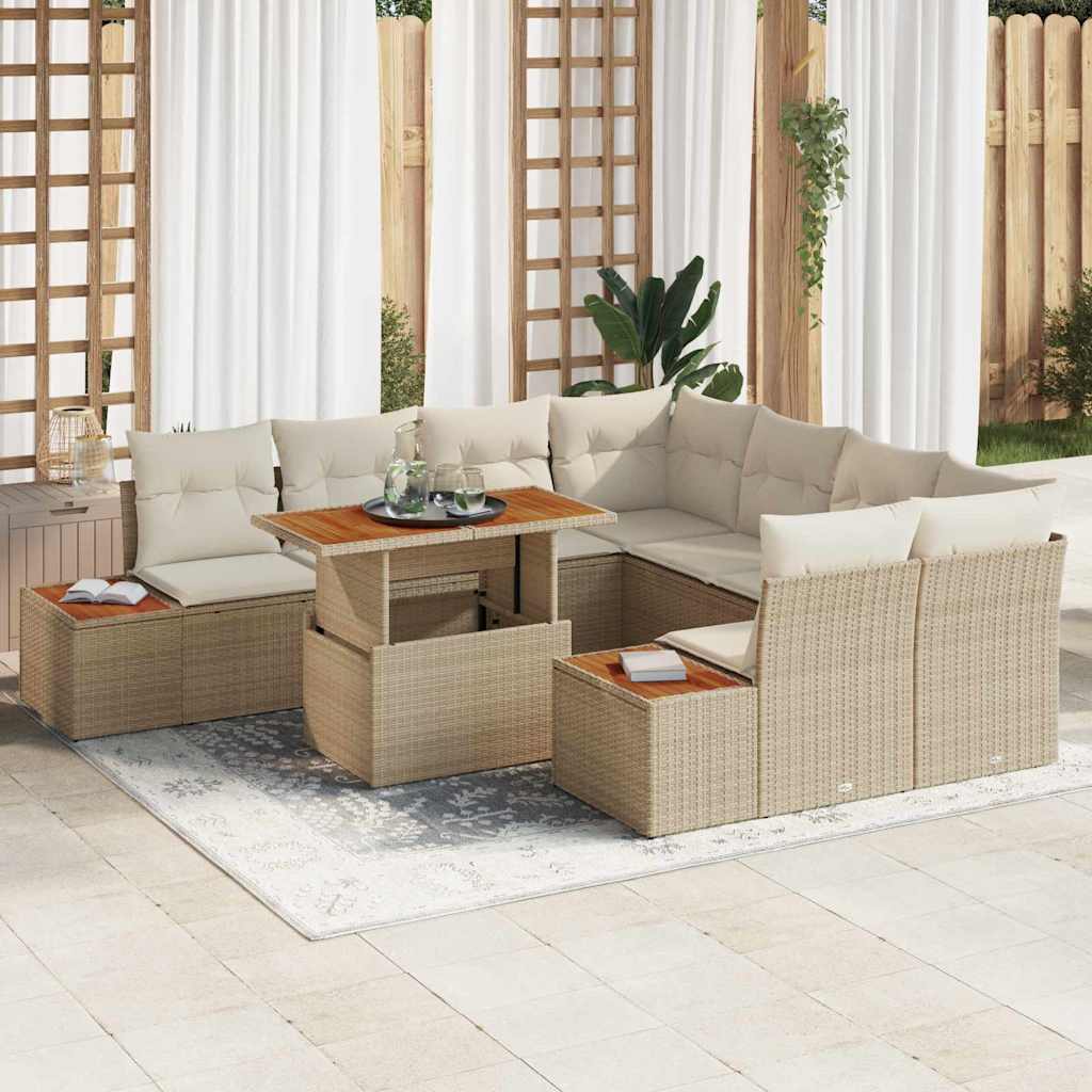 Conjunto de Sofá de Jardim 9 pcs Bege Rattan Sintético