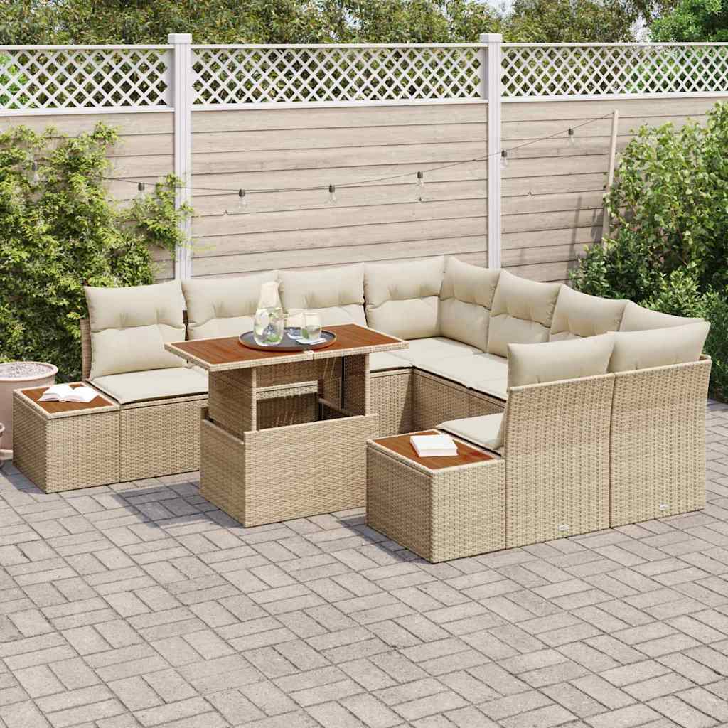 Conjunto de Sofá de Jardim 9 pcs Bege Rattan Sintético