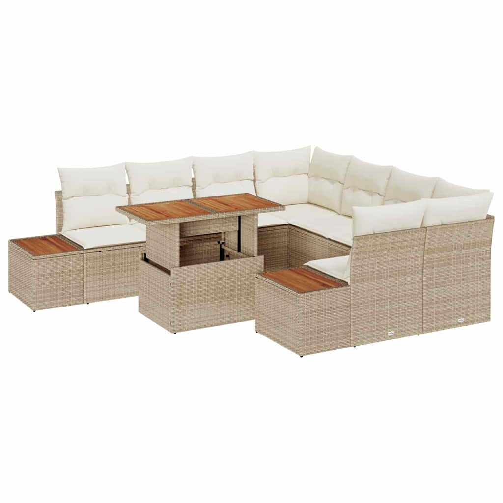 Conjunto de Sofá de Jardim 9 pcs Bege Rattan Sintético
