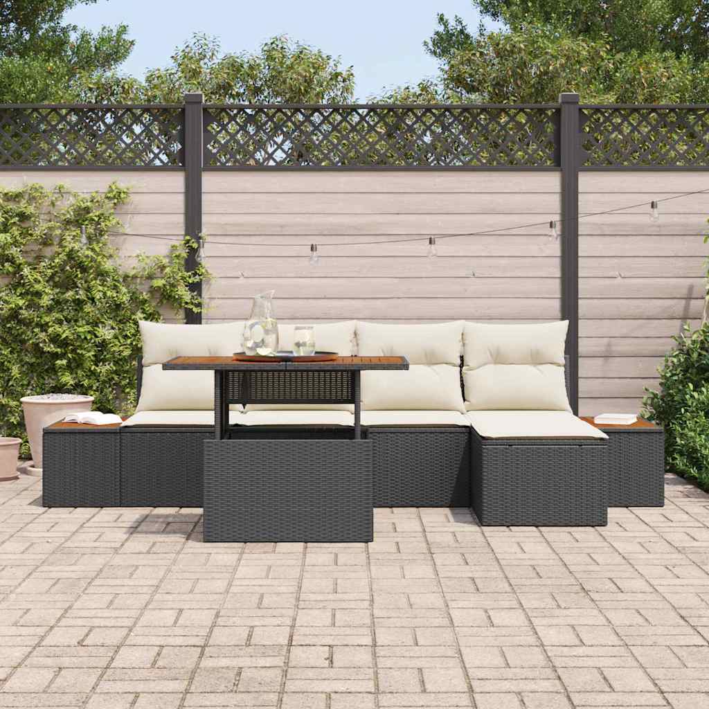 Conjunto de Sofá de Jardim 6 pcs Preto Rattan Sintético