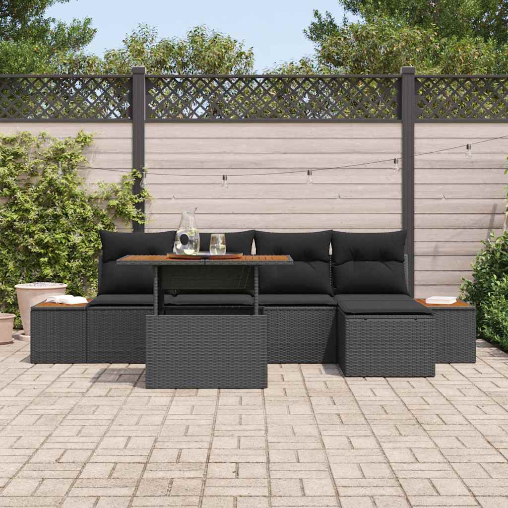 Conjunto de Sofá de Jardim 6 pcs Preto Rattan Sintético