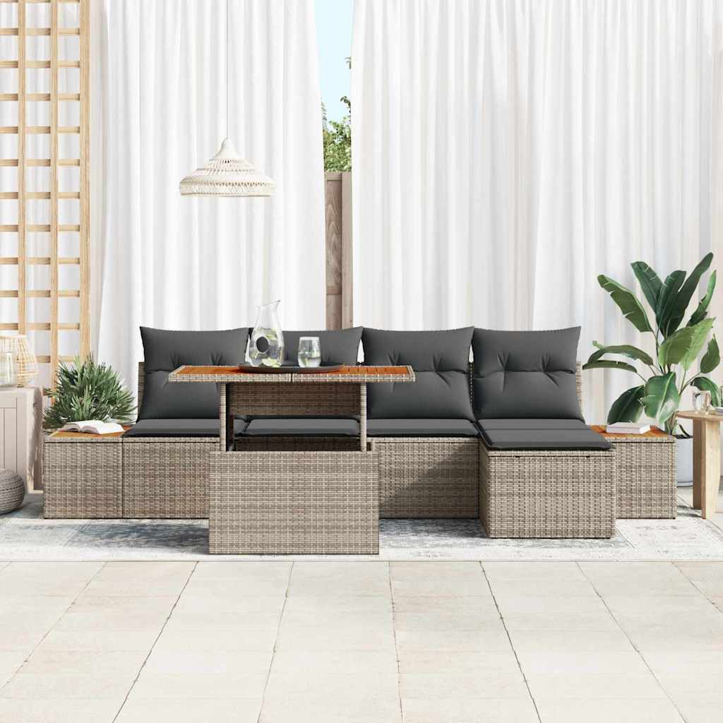Conjunto de Sofá de Jardim 6 pcs Cinzeto Rattan Sintético