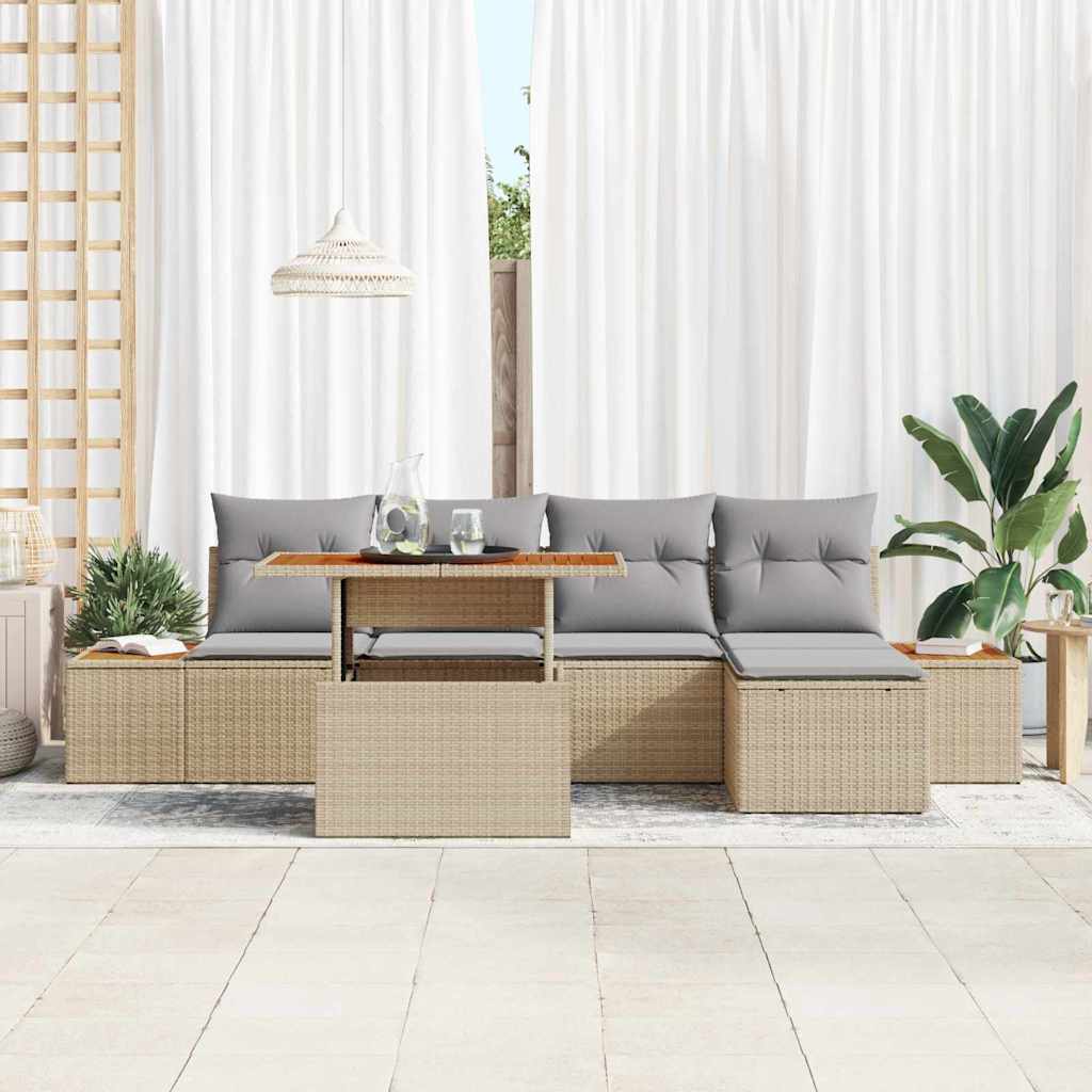 Conjunto de Sofá de Jardim 6 pcs Bege Rattan Sintético
