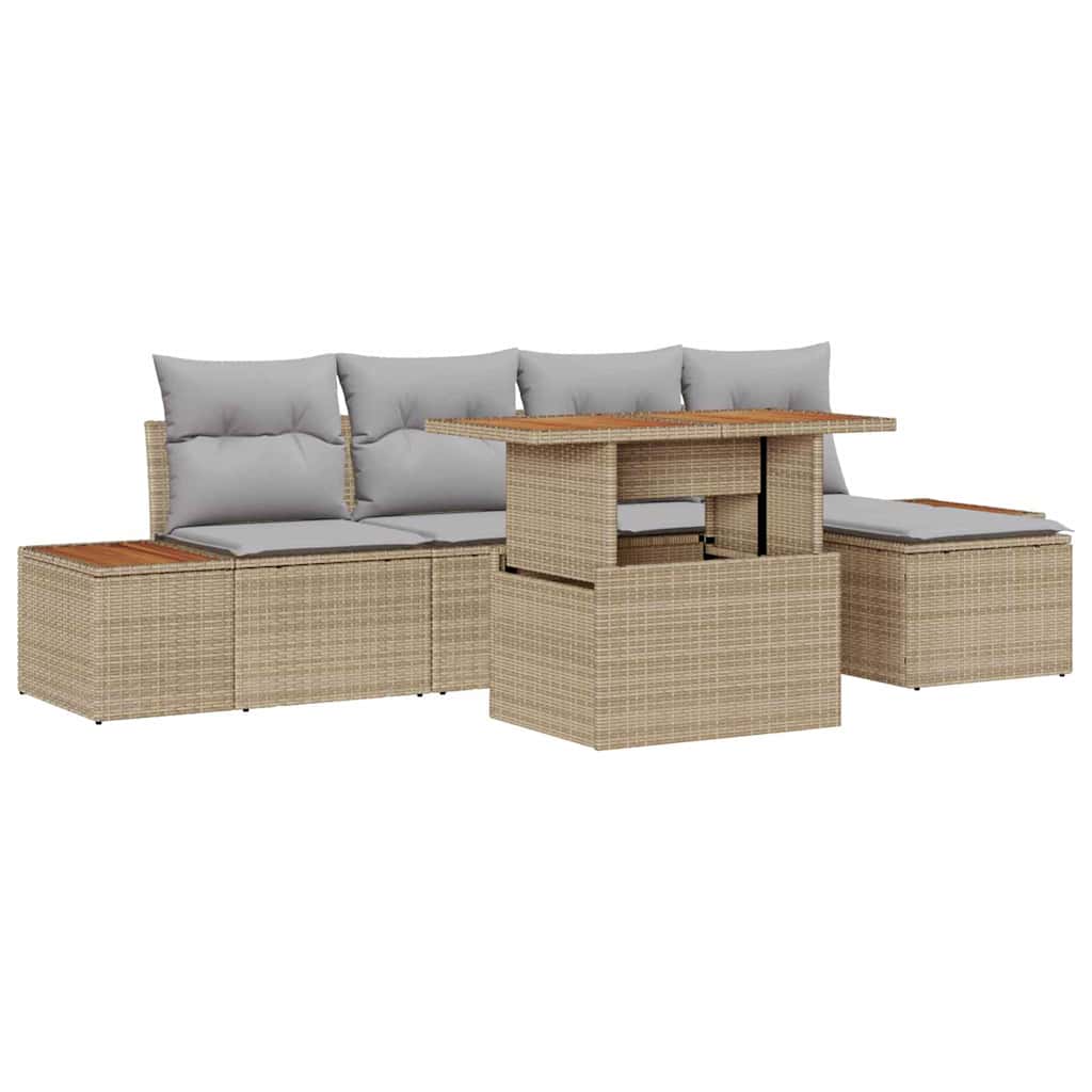 Conjunto de Sofá de Jardim 6 pcs Bege Rattan Sintético