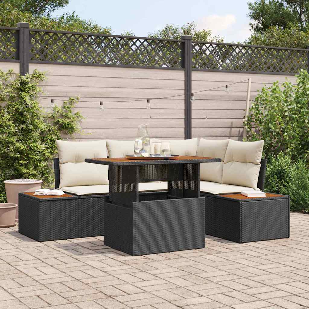 Conjunto de Sofá de Jardim 5 pcs Preto Rattan Sintético