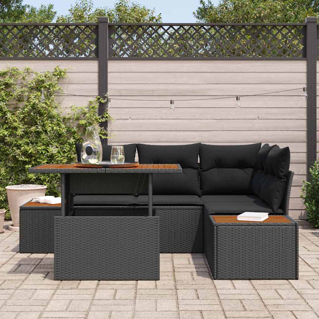Conjunto de Sofá de Jardim 5 pcs Preto Rattan Sintético