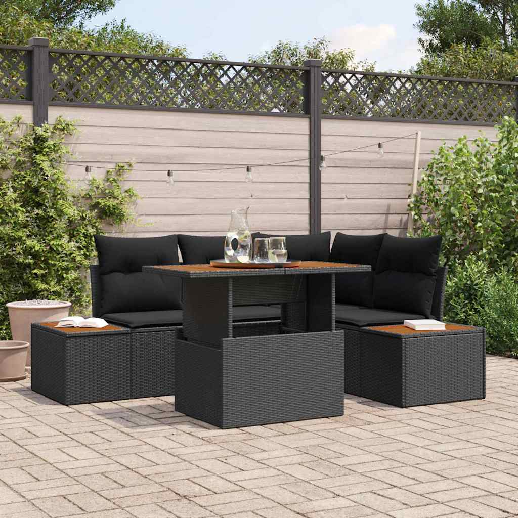 Conjunto de Sofá de Jardim 5 pcs Preto Rattan Sintético