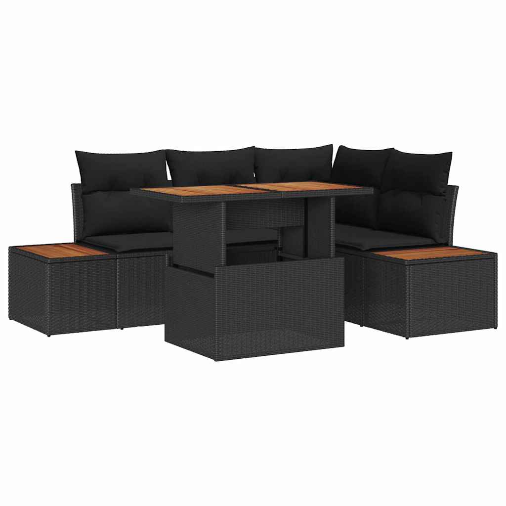 Conjunto de Sofá de Jardim 5 pcs Preto Rattan Sintético