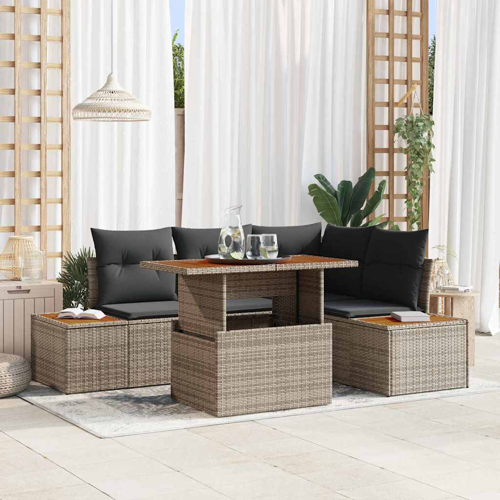 Conjunto de Sofá de Jardim 5 pcs Cinzeto Rattan Sintético