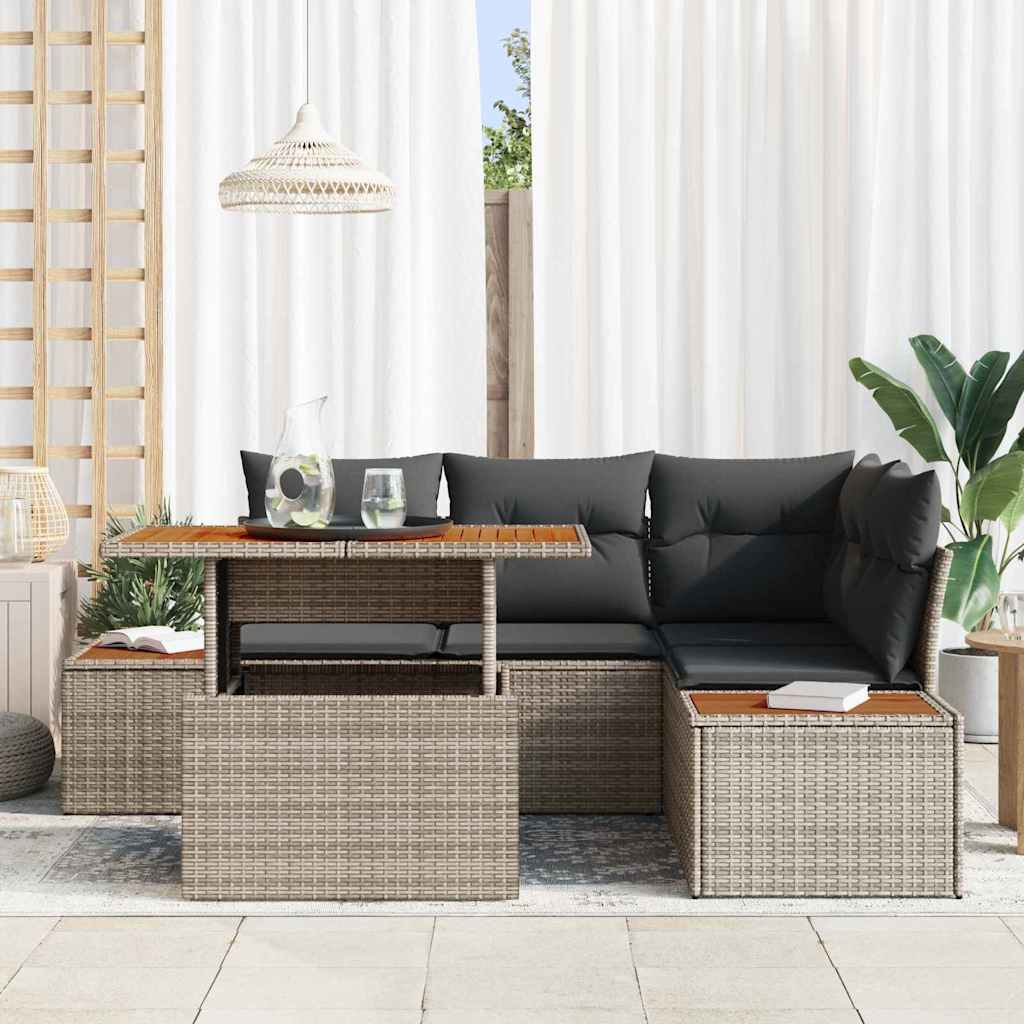 Conjunto de Sofá de Jardim 5 pcs Cinzeto Rattan Sintético