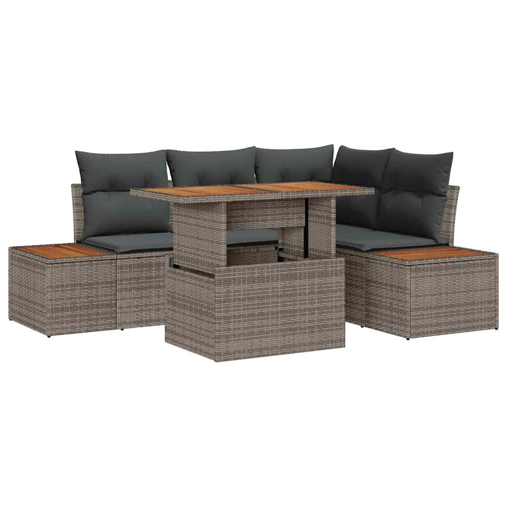 Conjunto de Sofá de Jardim 5 pcs Cinzeto Rattan Sintético