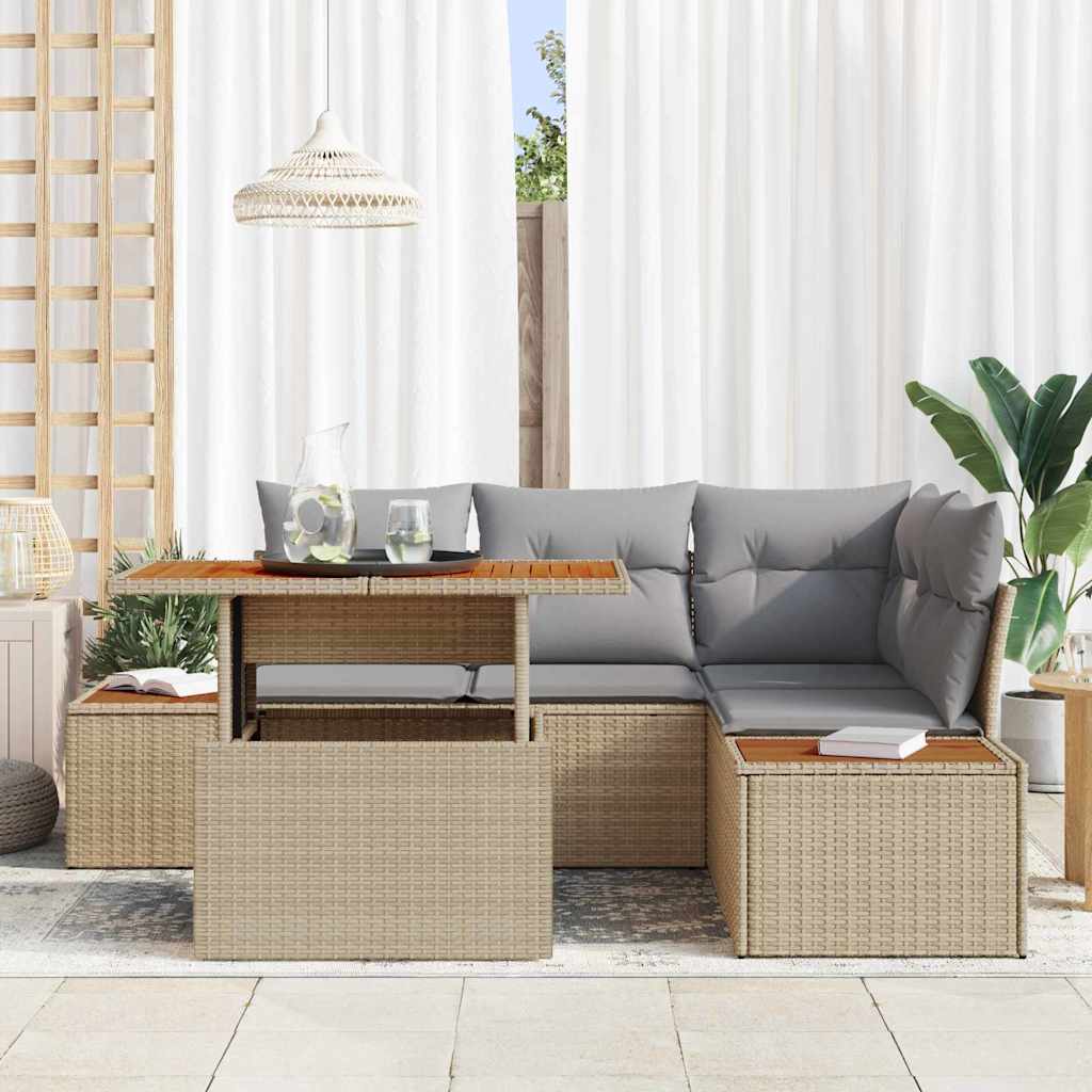Conjunto de Sofá de Jardim 5 pcs Bege Rattan Sintético