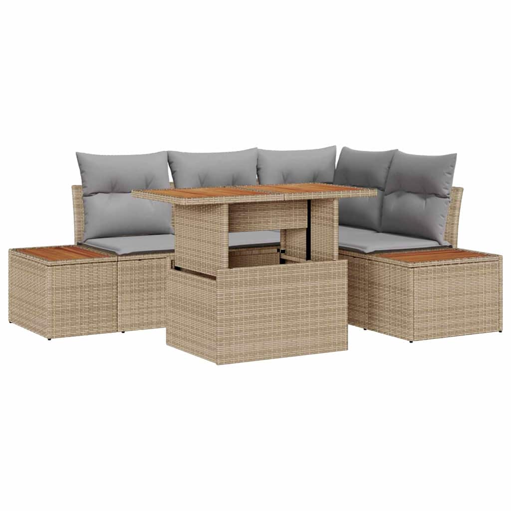 Conjunto de Sofá de Jardim 5 pcs Bege Rattan Sintético