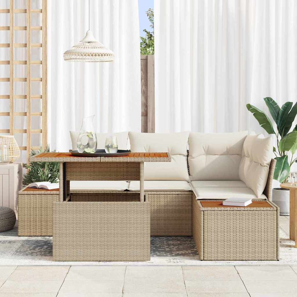 Conjunto de Sofá de Jardim 5 pcs Bege Rattan Sintético