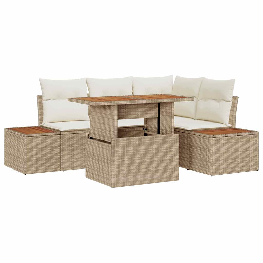 Conjunto de Sofá de Jardim 5 pcs Bege Rattan Sintético